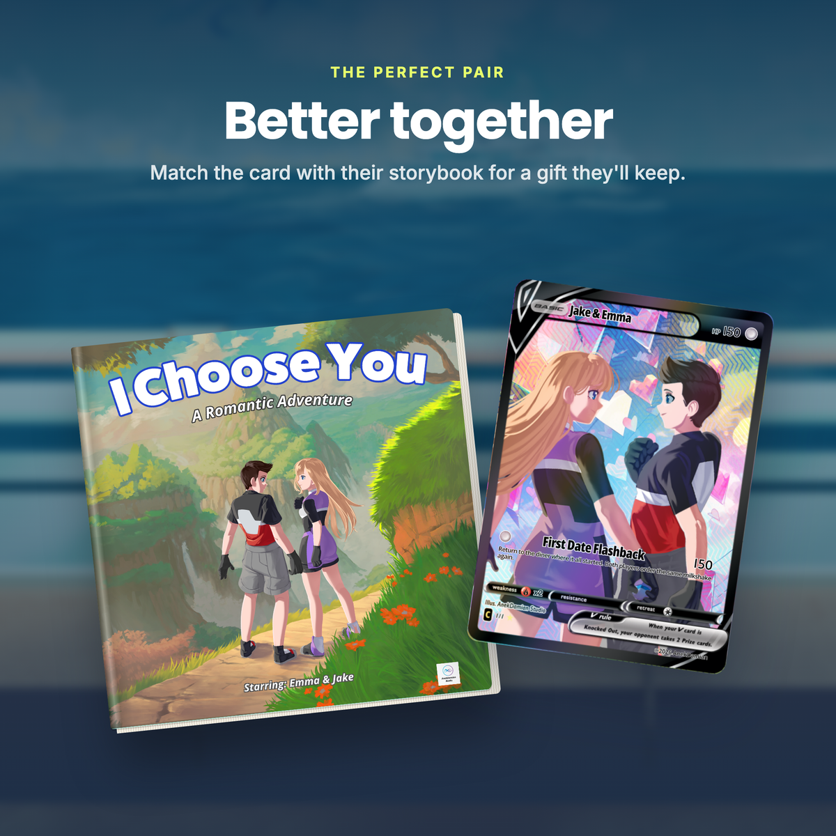 Personalized trading card paired with the matching anime storybook
