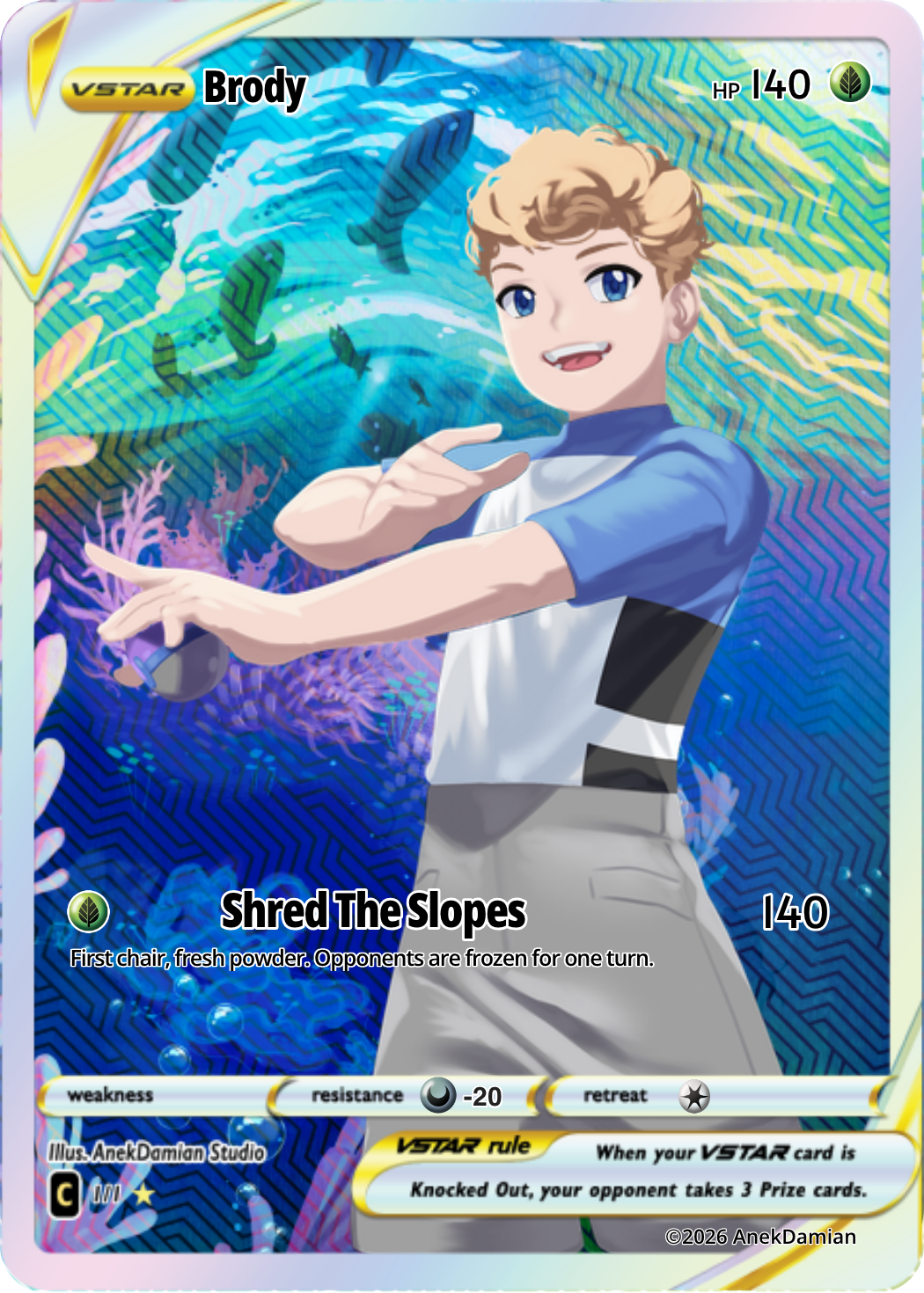 Solo holographic Poke Card with one character