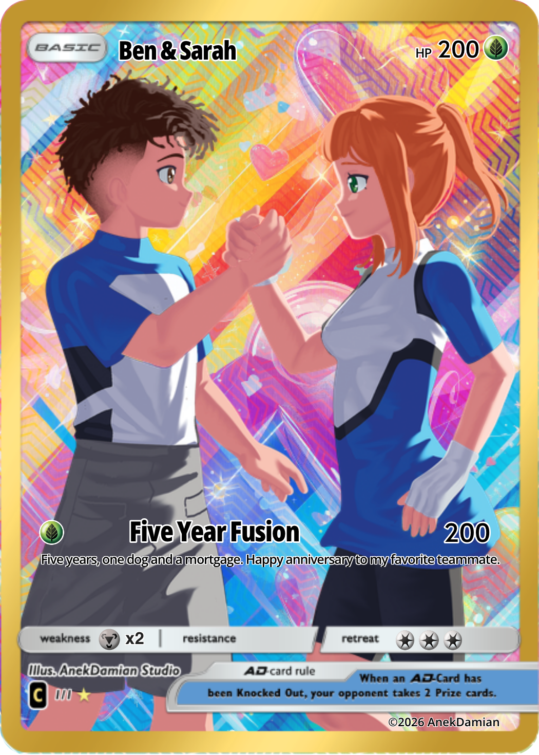 Duo holographic Poke Card with two characters side by side