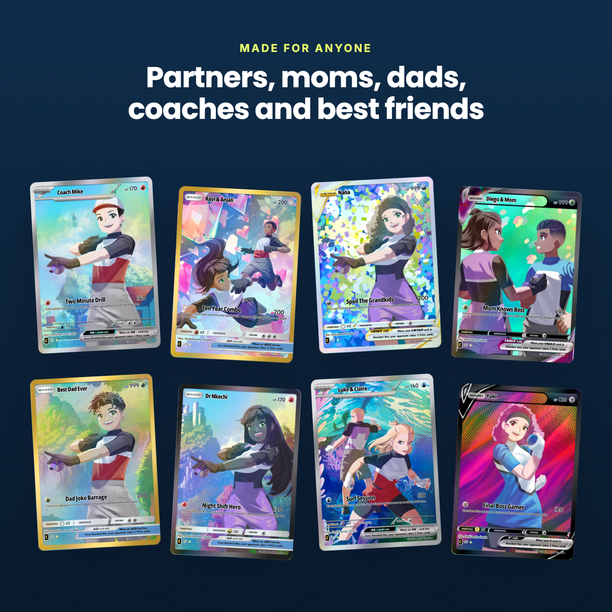 Custom trading cards for partners, moms, dads, coaches and best friends
