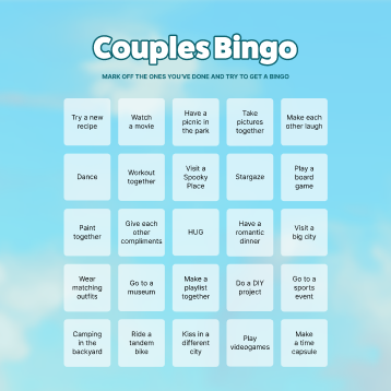 Couples Bingo activity page
